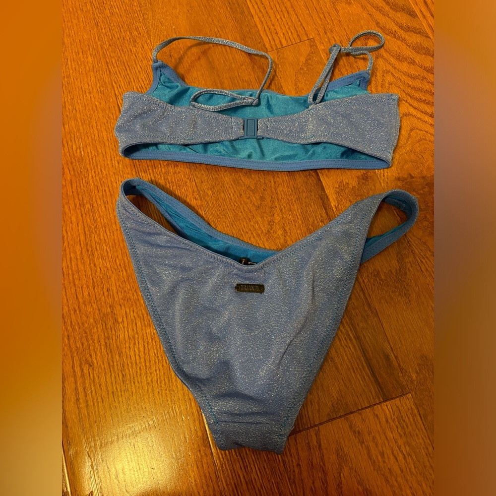 blue sparkly triangl bikini size xs